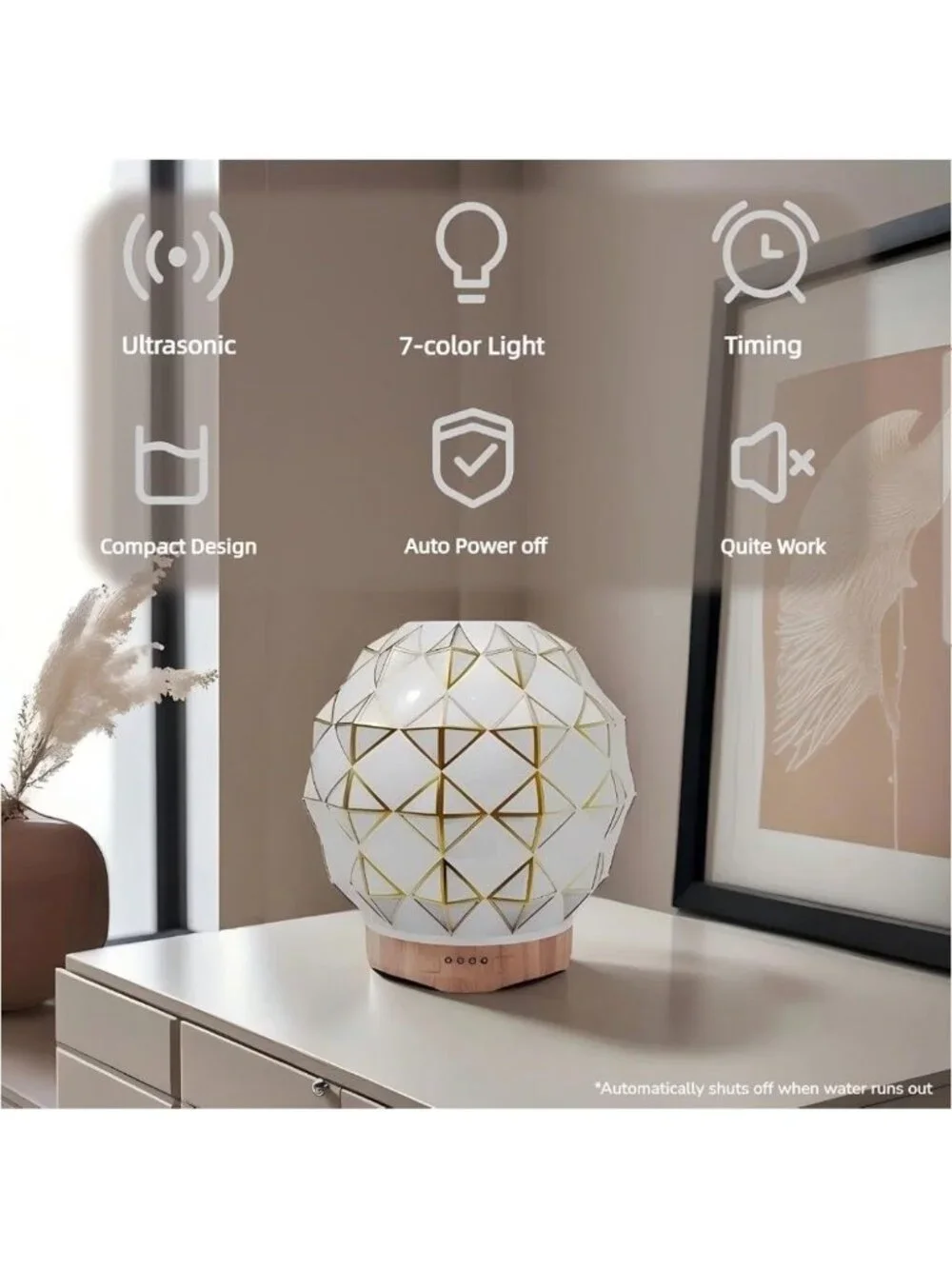 Essential Oil Diffuser, Handcrafted- Glass Aromatherapy Diffuser w/7 Color LED